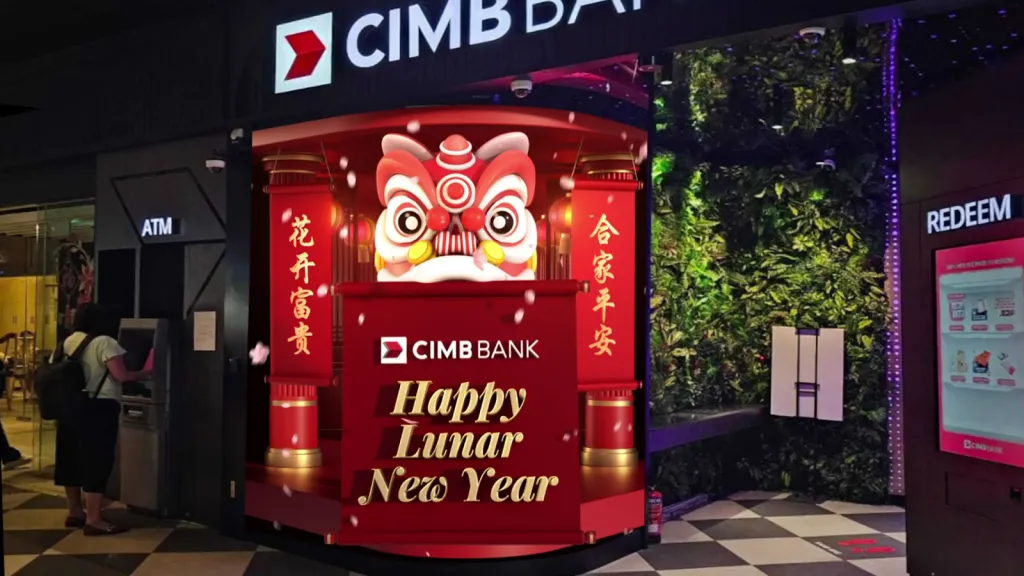 Alt text: SuperPixel's 3D Anamorphic Animation Display For CIMB Bank Singapore Chinese New Year Image Example