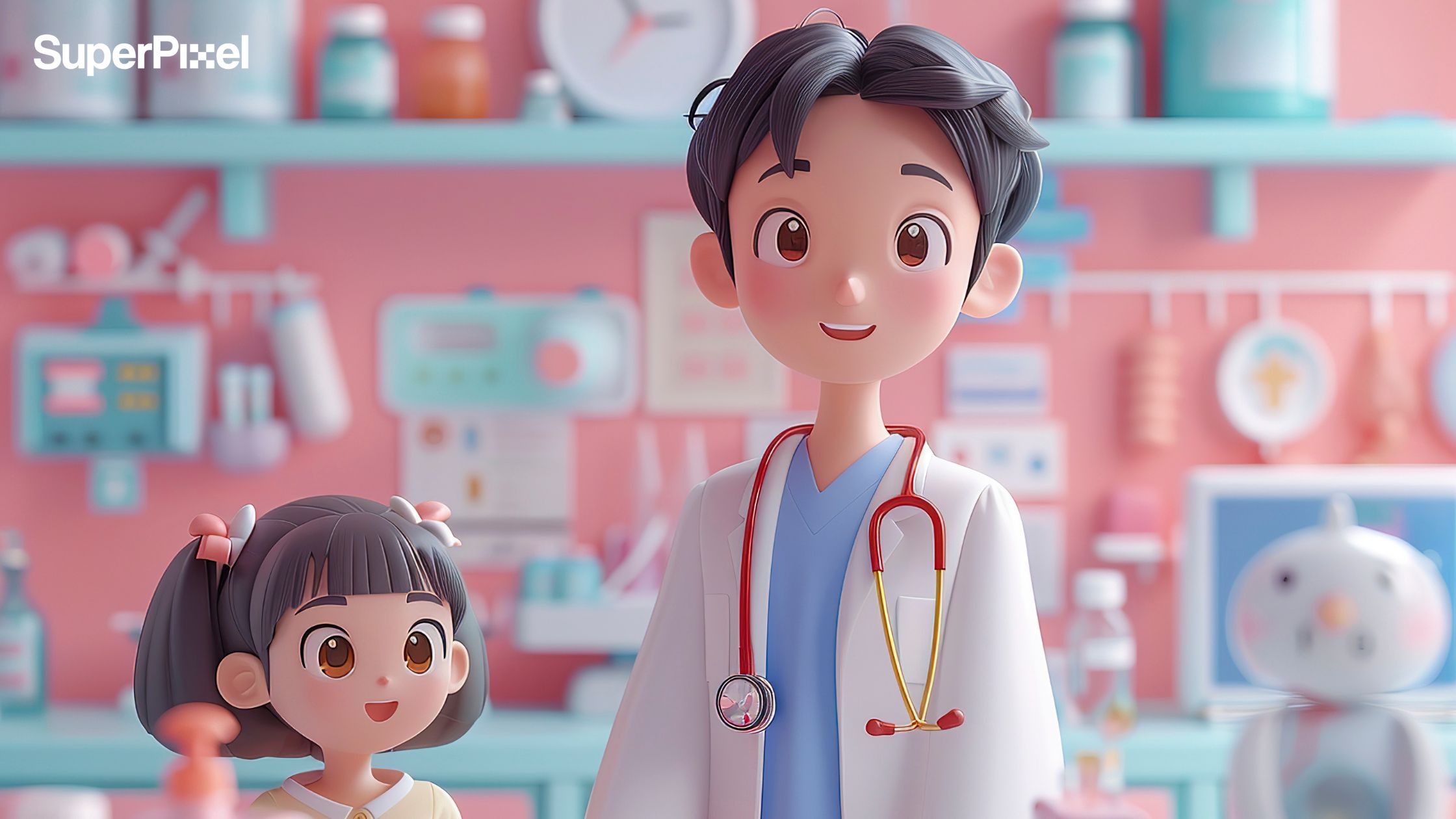 3d cartoon hospital healthcare scene